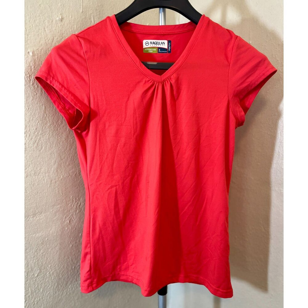 Magellan Outdoors Mag Wick V-Neck Activewear Tee - Coral Small